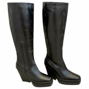 GIA BORGHINI Gia 14 Women’s Leather Knee High Wedge Platform Black Boots Size 11